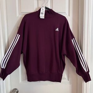 adidas Women's Maroon Burgundy Sweatshirt with White Stripes